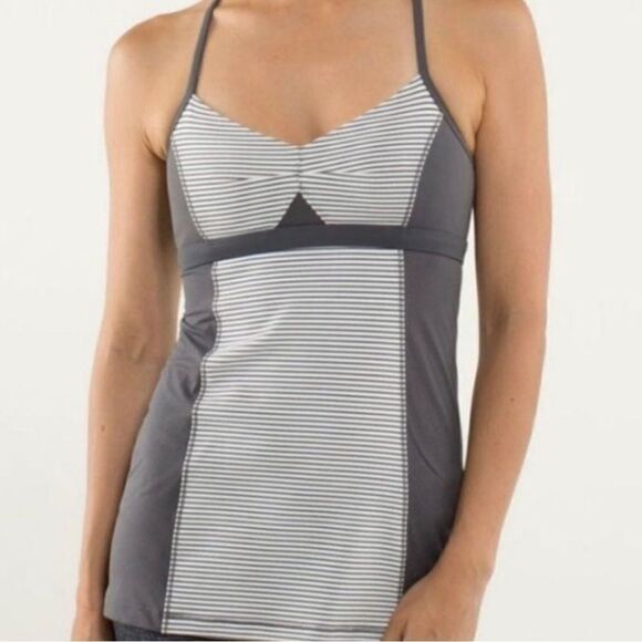 lululemon athletica Tops - Lululemon Athletic Bend and Flow Stripe Yoga Workout Top Gray White